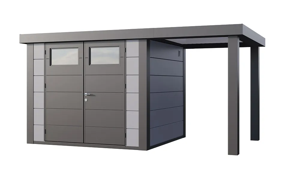 Telluria | Tuinhuis Classico 2724 met Overkapping Open Lounge Small | Rechts | Lichtgrijs