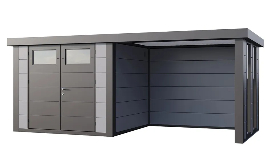 Telluria | Tuinhuis Classico 2724 met Overkapping Lounge Small met Ramen | Rechts | Lichtgrijs