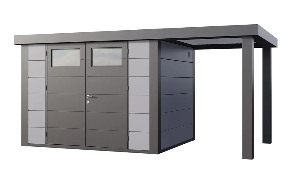 Telluria | Tuinhuis Classico 3024 met Overkapping Open Lounge Small | Rechts | Lichtgrijs