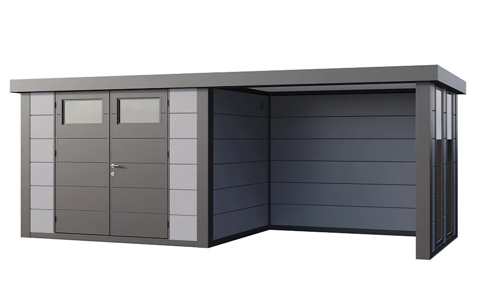 Telluria | Tuinhuis Classico 3024 met Overkapping Lounge Small met Ramen | Rechts | Lichtgrijs