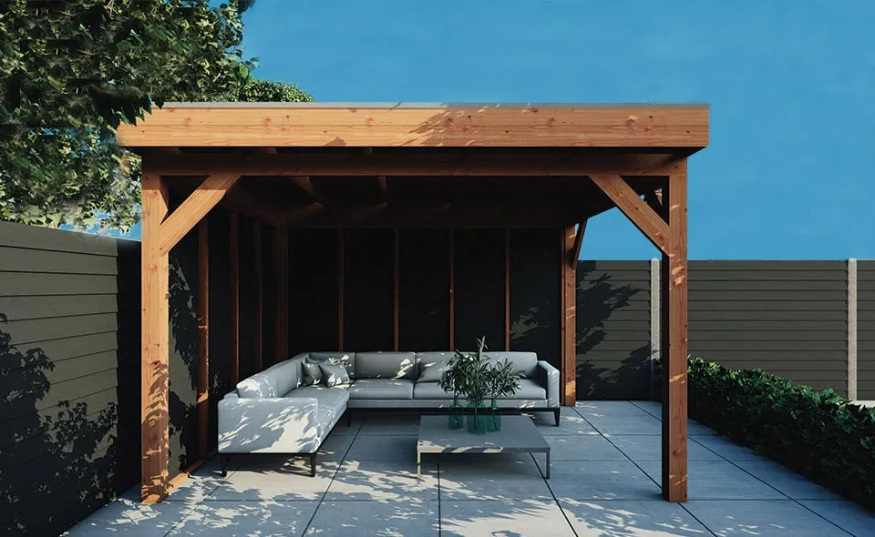 Fonteyn | Overkapping Traditioneel 3750 x 3300 | Zwart Geïmpregneerde Vuren Wanden