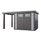 Telluria | Tuinhuis Classico 2724 met Overkapping Open Lounge Small | Links | Lichtgrijs