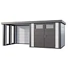 Telluria | Tuinhuis Classico 2724 met Overkapping Lounge Small met Ramen | Links | Wit-Antraciet