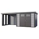 Telluria | Tuinhuis Classico 3024 met Overkapping Lounge Small met Ramen | Links | Lichtgrijs