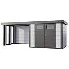 Telluria | Tuinhuis Classico 3024 met Overkapping Lounge Small met Ramen | Links | Wit-Antraciet