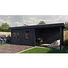 Lugarde Select Modern | Tuinhuis Neerkant met Veranda Rechts 388 + 300 x 250 | Zwart Geolied