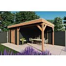 Fonteyn | Tuinhuis met Overkapping Traditioneel 6100 x 3300 | Zwart Geïmpregneerde Vuren Wanden