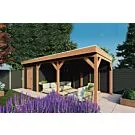 Fonteyn | Tuinhuis met Overkapping Traditioneel 7300 x 3300 | Zwart Geïmpregneerde Vuren Wanden