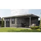 Lugarde Select | Tuinhuis Wehl met Overkapping Rechts 400 + 300 x 400 | Keteldruk Grijs