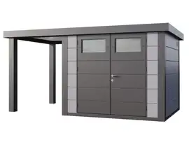 Telluria | Tuinhuis Classico 2724 met Overkapping Open Lounge Small | Links | Lichtgrijs