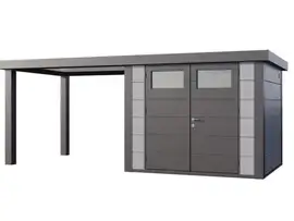 Telluria | Tuinhuis Classico 2724 met Overkapping Open Lounge Large | Links | Lichtgrijs