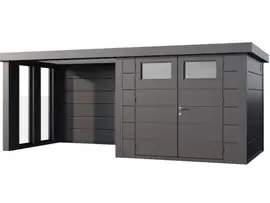 Telluria | Tuinhuis Classico 2724 met Overkapping Lounge Small met Ramen | Links | Antraciet