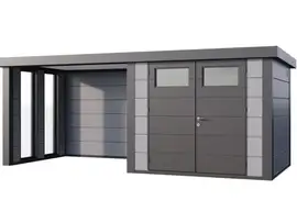 Telluria | Tuinhuis Classico 2724 met Overkapping Lounge Small met Ramen | Links | Lichtgrijs