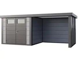 Telluria | Tuinhuis Classico 2724 met Overkapping Lounge Small met Ramen | Rechts | Lichtgrijs