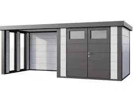 Telluria | Tuinhuis Classico 2724 met Overkapping Lounge Small met Ramen | Links | Wit-Antraciet