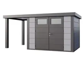 Telluria | Tuinhuis Classico 3024 met Overkapping Open Lounge Small | Links | Lichtgrijs