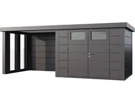 Telluria | Tuinhuis Classico 3024 met Overkapping Lounge Small met Ramen | Links | Antraciet