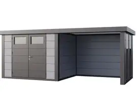 Telluria | Tuinhuis Classico 3024 met Overkapping Lounge Small met Ramen | Rechts | Lichtgrijs