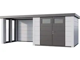 Telluria | Tuinhuis Classico 3024 met Overkapping Lounge Small met Ramen | Links | Wit