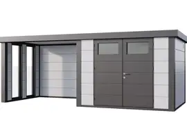 Telluria | Tuinhuis Classico 3024 met Overkapping Lounge Small met Ramen | Links | Wit-Antraciet