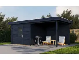 Lugarde Select Modern | Tuinhuis Nunspeet met Veranda Rechts 300 + 300 x 300 | Zwart Geolied