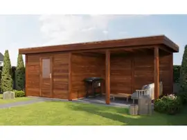 Lugarde Select Modern | Tuinhuis Lelystad met Veranda Rechts 300 + 400 x 300 | Bruin Geolied