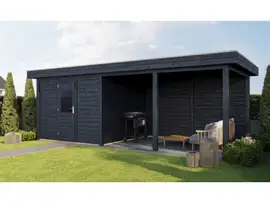 Lugarde Select Modern | Tuinhuis Lelystad met Veranda Rechts 300 + 400 x 300 | Zwart Geolied