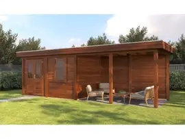 Lugarde Select Modern | Tuinhuis Dronten met Veranda Rechts 388 + 400 x 250 | Bruin Geolied