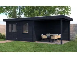 Lugarde Select Modern | Tuinhuis Emmen met Veranda Rechts 388 + 300 x 300 | Zwart Geolied