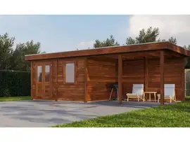 Lugarde Select Modern | Tuinhuis Zutphen met Veranda Rechts 388 + 400 x 300 | Bruin Geolied