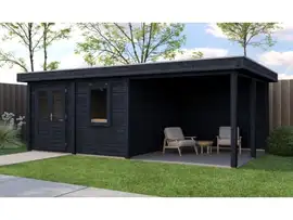 Lugarde Select Modern | Tuinhuis Almere met Veranda Rechts 388 + 300 x 388 | Zwart Geolied