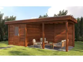 Lugarde Select Modern | Tuinhuis Dordrecht met Veranda Rechts 250 + 400 x 250 | Bruin Geolied