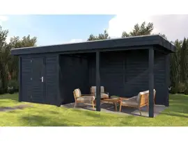 Lugarde Select Modern | Tuinhuis Dordrecht met Veranda Rechts 250 + 400 x 250 | Zwart Geolied