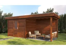 Lugarde Select Modern | Tuinhuis Tilburg met Veranda Rechts 300 + 300 x 250 | Bruin Geolied