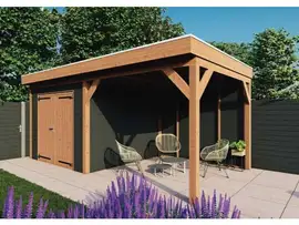 Fonteyn | Tuinhuis met Overkapping Traditioneel 5950 x 3300 | Zwart Geïmpregneerde Vuren Wanden