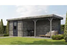 Lugarde Select | Tuinhuis Ede met Overkapping Rechts 250 + 400 x 250 | Keteldruk Grijs