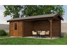 Lugarde Select | Tuinhuis Oldenzaal met Overkapping Rechts 250 + 400 x 250 | Keteldruk Bruin