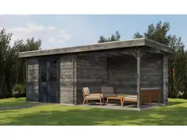 Lugarde Select | Blokhut Wageningen met Overkapping 300 + 300 x 250 | Keteldruk Grijs