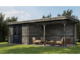 Lugarde Select | Tuinhuis Zandvoort met Overkapping Rechts 300 + 400 x 250 | Keteldruk Grijs