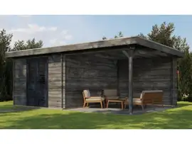 Lugarde Select | Blokhut Tiel met Overkapping 300 + 300 x 400 | Keteldruk Grijs