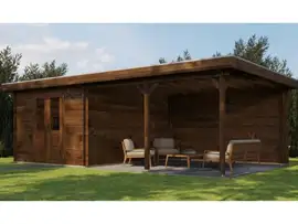 Lugarde Select | Tuinhuis Culemborg met Overkapping Rechts 300 + 400 x 400 | Keteldruk Bruin