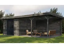 Lugarde Select | Tuinhuis Culemborg met Overkapping Rechts 300 + 400 x 400 | Keteldruk Grijs