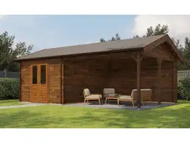 Lugarde Select | Tuinhuis Haaksbergen met Overkapping Rechts 300 + 400 x 400 | Keteldruk Bruin