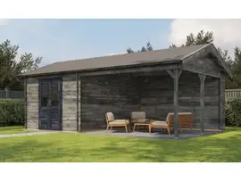 Lugarde Select | Tuinhuis Haaksbergen met Overkapping Rechts 300 + 400 x 400 | Keteldruk Grijs