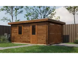 Lugarde Select | Blokhut Eibergen met Garagedeur 350 x 500 | Keteldruk Bruin