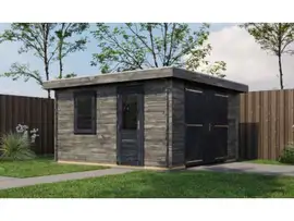 Lugarde Select | Blokhut Groenlo met Garagedeur 400 x 400 | Keteldruk Grijs