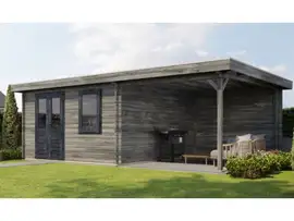 Lugarde Select | Tuinhuis Wehl met Overkapping Rechts 400 + 300 x 400 | Keteldruk Grijs