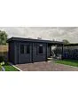 Lugarde Select Modern | Tuinhuis Neerkant met Veranda Rechts 388 + 300 x 250 | Zwart Geolied