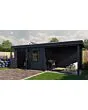 Lugarde Select Modern | Tuinhuis Neerkant met Veranda Rechts 388 + 300 x 250 | Zwart Geolied