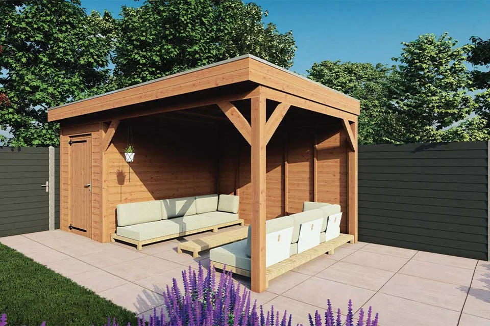 Fonteyn | Tuinhuis met Overkapping Traditioneel 5500 x 3300 | Onbehandelde Douglas Wanden